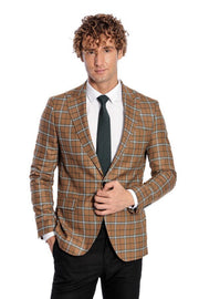 Checked Brown Men Blazer - Wessi