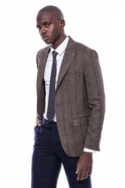 Checked Brown Slim-Fit Men's Blazer - Wessi