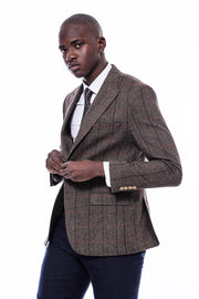 Checked Brown Slim-Fit Men's Blazer - Wessi