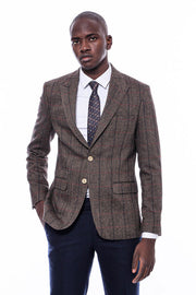 Checked Brown Slim-Fit Men's Blazer - Wessi