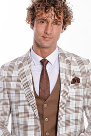 Checked Slim Fit Brown Men Suit - Wessi