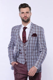 Checked Burgundy Men Suit - Wessi