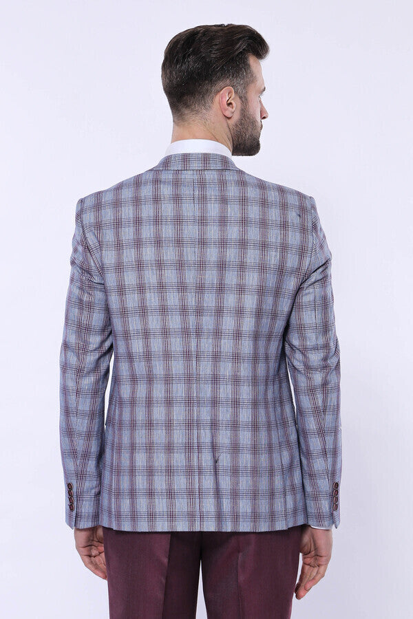 Checked Burgundy Men Suit - Wessi