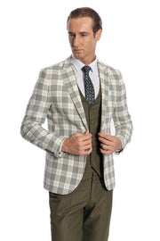 Checked Slim Fit Green Men Suit - Wessi