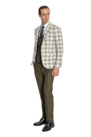 Checked Slim Fit Green Men Suit - Wessi