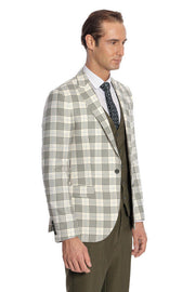 Checked Slim Fit Green Men Suit - Wessi