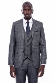 Checked Grey Men 3 Piece Suit - Wessi