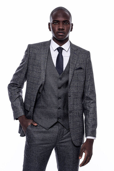 Checked Grey Men 3 Piece Suit - Wessi