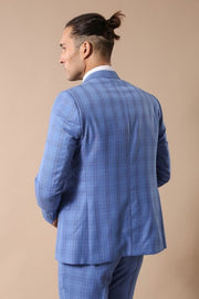 Checked Light Blue Men Suit - Wessi