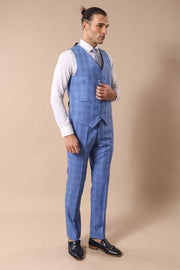 Checked Light Blue Men Suit - Wessi