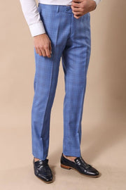 Checked Light Blue Men Suit - Wessi