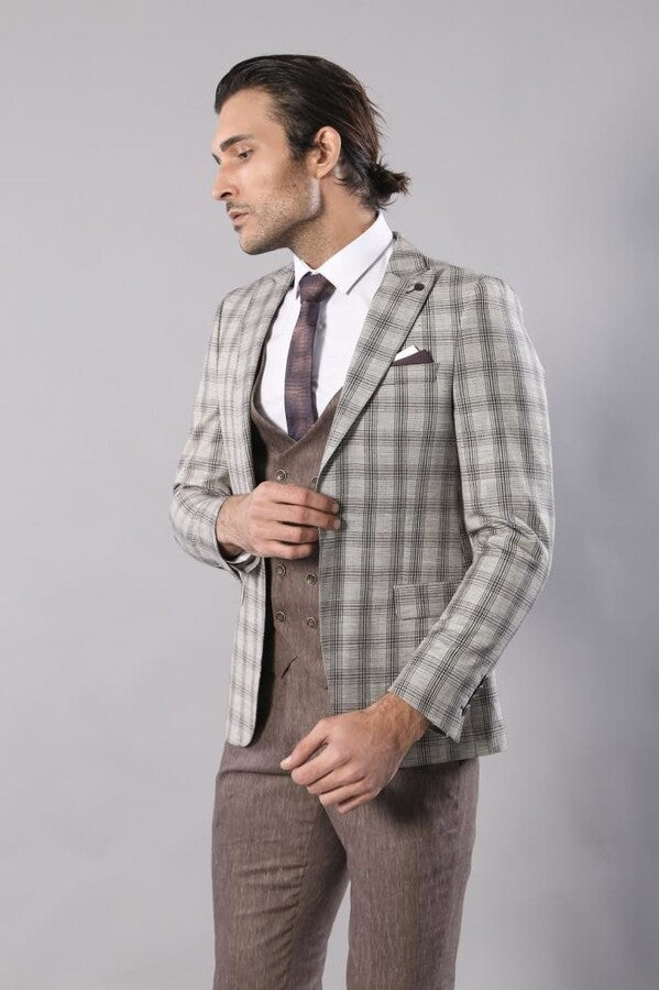 Checked Light Brown Mens Suit | Wessi