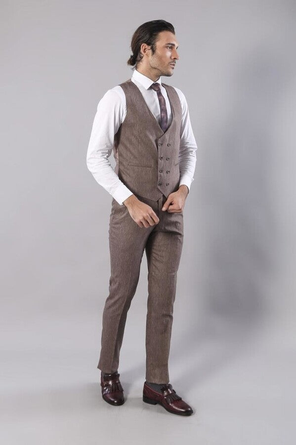 Checked Light Brown Mens Suit | Wessi