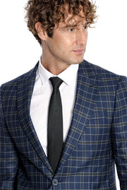 Checked Navy Blue Men Blazer - Wessi