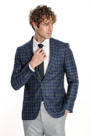 Checked Navy Blue Men Blazer - Wessi