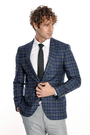 Checked Navy Blue Men Blazer - Wessi