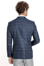 Checked Navy Blue Men Blazer - Wessi