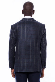 Checked Navy Blue Slim-Fit Blazer - Wessi