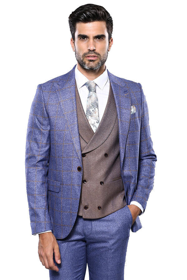 Checked Blue Men's Suit - Wessi