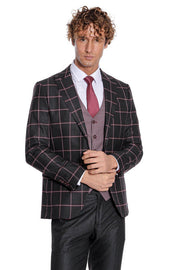 Checked Patterned Slim Fit Black Men Suit - Wessi