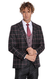 Checked Patterned Slim Fit Black Men Suit - Wessi