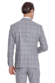 Checked Patterned Slim Fit Grey Men Suit - Wessi