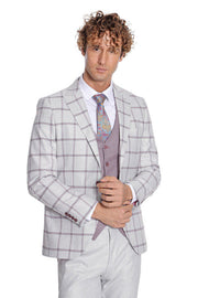 Checked Patterned Vested Light Grey Men Suit - Wessi