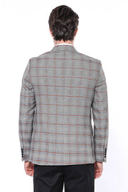 Checked Single Button Slim Fit Grey Men Blazer - Wessi