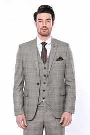 Checked Slim-Fit Cream Men Blazer - Wessi