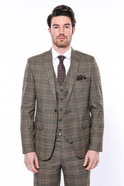 Checked Slim-Fit Brown Men Blazer - Wessi