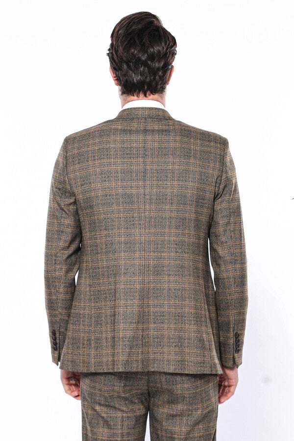 Checked Slim-Fit Brown Men Blazer - Wessi