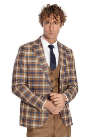 Checked Slim Fit Brown Men Suit  - Wessi