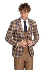 Checked Slim Fit Brown Men Suit  - Wessi