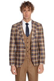 Checked Slim Fit Brown Men Suit  - Wessi