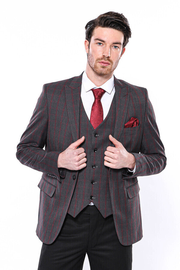 Checked Slim-Fit Dark Grey Men Blazer - Wessi