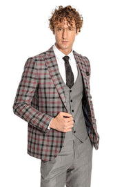 Checked Slim Fit Grey Men Suit - Wessi