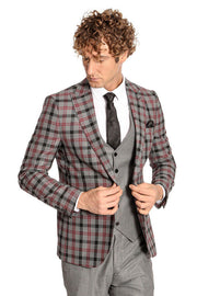 Checked Slim Fit Grey Men Suit - Wessi