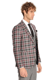 Checked Slim Fit Grey Men Suit - Wessi