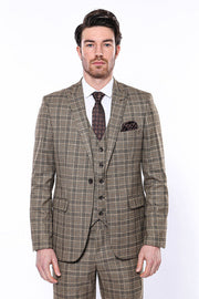 Checked Slim-Fit Light Brown Men Blazer - Wessi