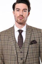 Checked Slim-Fit Light Brown Men Blazer - Wessi