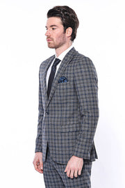 Checked Slim-Fit Navy Blue Men Blazer - Wessi