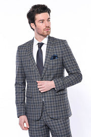 Checked Slim-Fit Navy Blue Men Blazer - Wessi