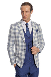 Checked Slim Fit Navy Blue Men Suit - Wessi