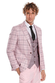 Checked Slim Fit Pink Men Suit - Wessi