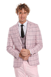 Checked Slim Fit Pink Men Suit - Wessi