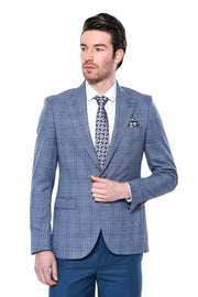 Checked Slim-Fit Single Button Blue Men Blazer - Wessi