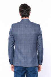 Checked Slim-Fit Single Button Navy Blue Men Blazer - Wessi