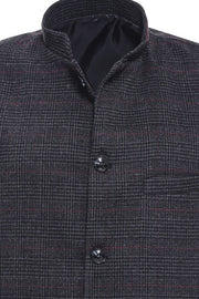 Checked Standing Collar Cachet Black Men Vest - Wessi