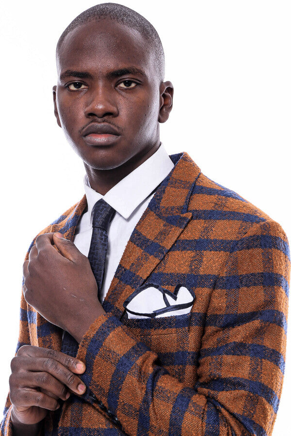 Checked Tawny Slim-Fit Blazer - Wessi