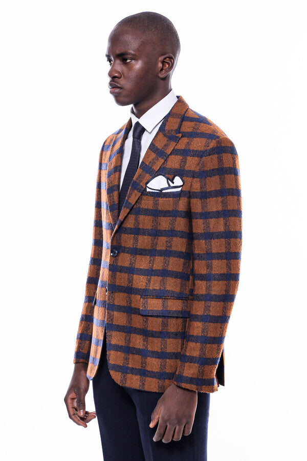 Checked Tawny Slim-Fit Blazer - Wessi